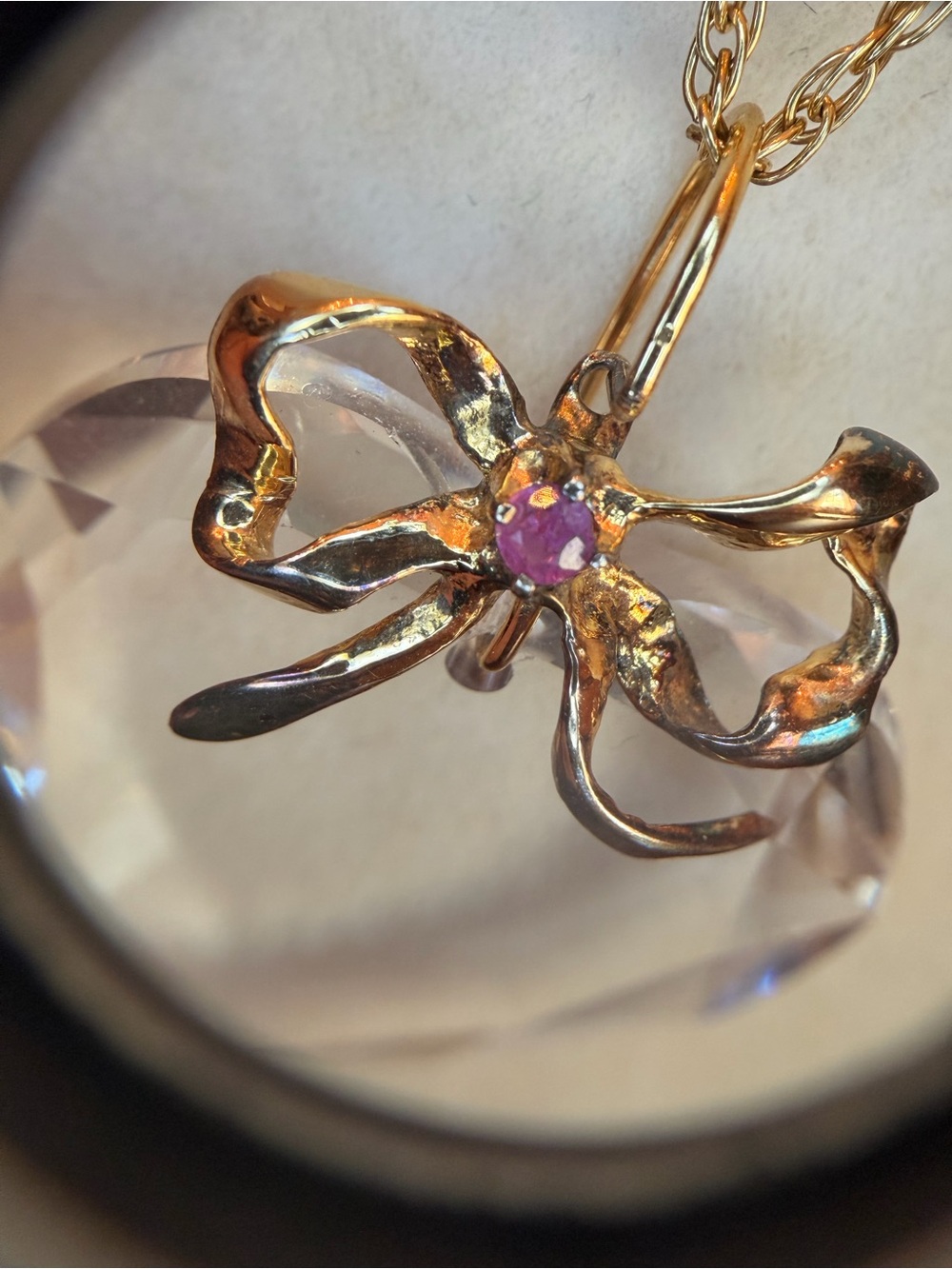 LENOX Crystal and Ruby 925 Pendant on 14k Gold Filled Chain - Picture 2 of 9